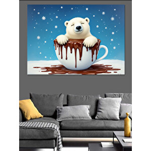 Çikolata Fincanında Kutup Ayısı Dekoratif Kanvas - Mdf Ahşap Tablo 100x140 cm
