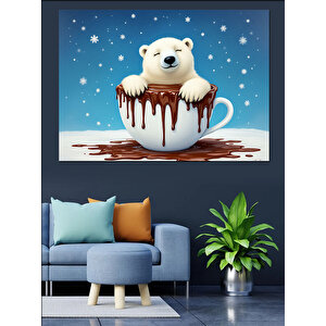 Çikolata Fincanında Kutup Ayısı Dekoratif Kanvas - Mdf Ahşap Tablo 100x140 cm