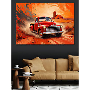 Çöl Manzarasında Kırmızı Kamyon Dekoratif Kanvas - Mdf Ahşap Tablo 70x100 cm