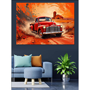 Çöl Manzarasında Kırmızı Kamyon Dekoratif Kanvas - Mdf Ahşap Tablo 70x100 cm