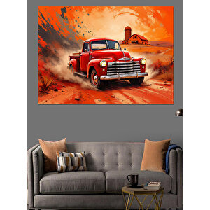 Çöl Manzarasında Kırmızı Kamyon Dekoratif Kanvas - Mdf Ahşap Tablo 70x100 cm