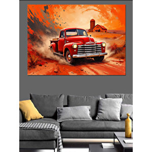Çöl Manzarasında Kırmızı Kamyon Dekoratif Kanvas - Mdf Ahşap Tablo