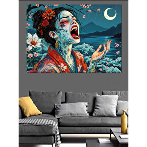 Geisha Çığlık Ay Işığı Dekoratif Kanvas - Mdf Ahşap Tablo 50x70 cm