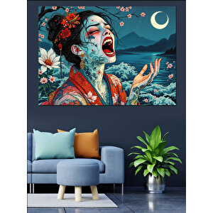 Geisha Çığlık Ay Işığı Dekoratif Kanvas - Mdf Ahşap Tablo 50x70 cm