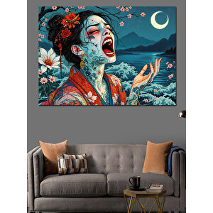 Geisha Çığlık Ay Işığı Dekoratif Kanvas - Mdf Ahşap Tablo