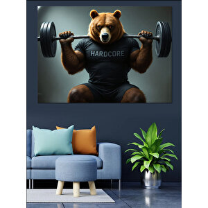 Ağırlık Kaldıran Ayı Dekoratif Kanvas - Mdf Ahşap Tablo 25x35 cm