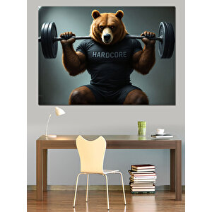 Ağırlık Kaldıran Ayı Dekoratif Kanvas - Mdf Ahşap Tablo 25x35 cm