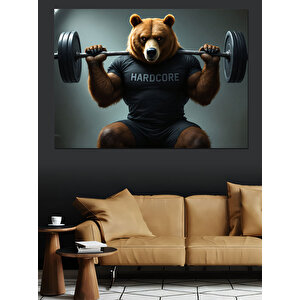 Ağırlık Kaldıran Ayı Dekoratif Kanvas - Mdf Ahşap Tablo