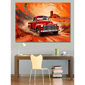Çöl Manzarasında Kırmızı Kamyon Dekoratif Kanvas - Mdf Ahşap Tablo