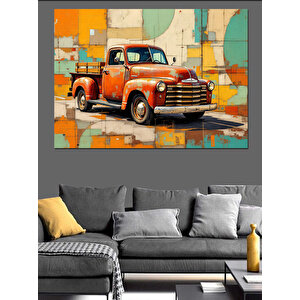 Renkli Vintage Kırmızı Kamyon Dekoratif Kanvas - Mdf Ahşap Tablo