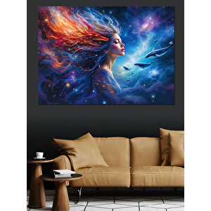 Uzayda Renkli Kadın Dekoratif Kanvas - Mdf Ahşap Tablo 50x70 cm