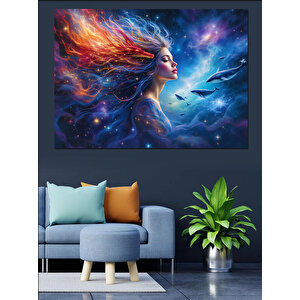 Uzayda Renkli Kadın Dekoratif Kanvas - Mdf Ahşap Tablo 50x70 cm