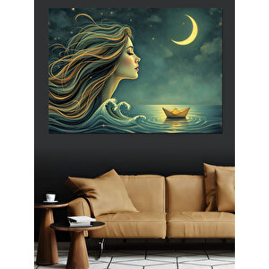 Ayışığında Dalgalar Dekoratif Kanvas - Mdf Ahşap Tablo 100x140 cm