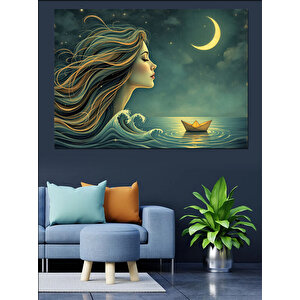 Ayışığında Dalgalar Dekoratif Kanvas - Mdf Ahşap Tablo 100x140 cm