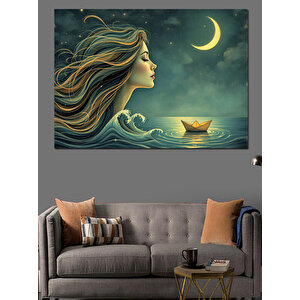 Ayışığında Dalgalar Dekoratif Kanvas - Mdf Ahşap Tablo 100x140 cm