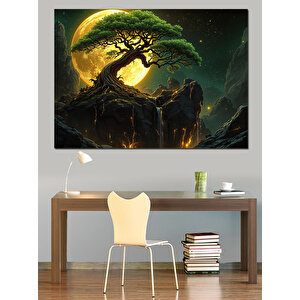 Ay Işığında Bonsai Dekoratif Kanvas - Mdf Ahşap Tablo 50x70 cm