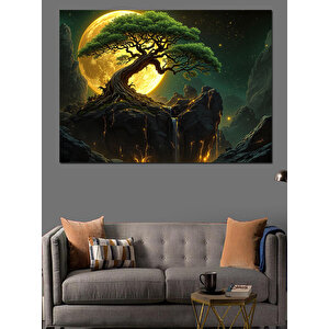 Ay Işığında Bonsai Dekoratif Kanvas - Mdf Ahşap Tablo