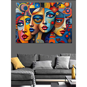 Renkli Maskeli Kadınlar Dekoratif Kanvas - Mdf Ahşap Tablo
