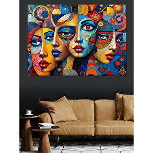 Renkli Maskeli Kadınlar Dekoratif Kanvas - Mdf Ahşap Tablo