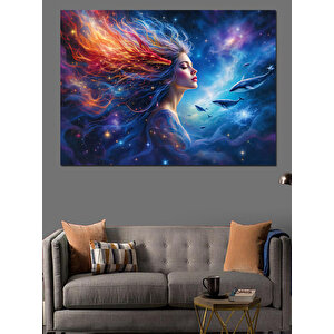 Uzayda Renkli Kadın Dekoratif Kanvas - Mdf Ahşap Tablo