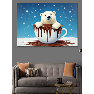 Çikolata Fincanında Kutup Ayısı Dekoratif Kanvas - Mdf Ahşap Tablo