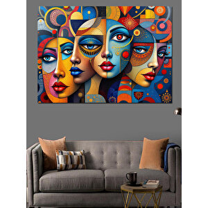 Renkli Maskeli Kadınlar Dekoratif Kanvas - Mdf Ahşap Tablo 35x50 cm