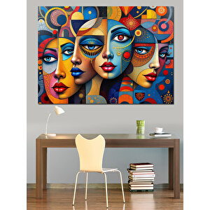 Renkli Maskeli Kadınlar Dekoratif Kanvas - Mdf Ahşap Tablo 35x50 cm