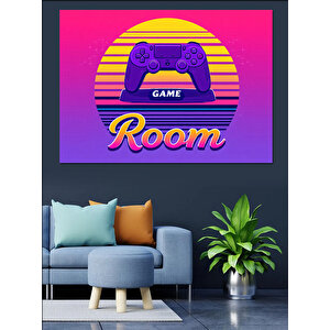 Retro Game Room Logosu Dekoratif Kanvas - Mdf Ahşap Tablo