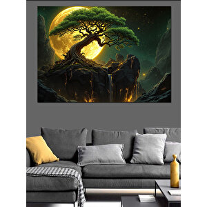 Ay Işığında Bonsai Dekoratif Kanvas - Mdf Ahşap Tablo 70x100 cm