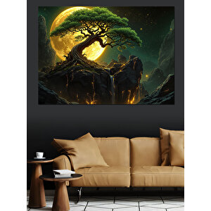 Ay Işığında Bonsai Dekoratif Kanvas - Mdf Ahşap Tablo 70x100 cm