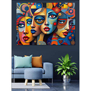 Renkli Maskeli Kadınlar Dekoratif Kanvas - Mdf Ahşap Tablo 50x70 cm