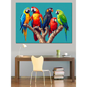Renkli Egzotik Papağanlar Dekoratif Kanvas - Mdf Ahşap Tablo 70x100 cm