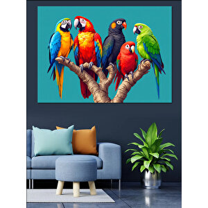 Renkli Egzotik Papağanlar Dekoratif Kanvas - Mdf Ahşap Tablo