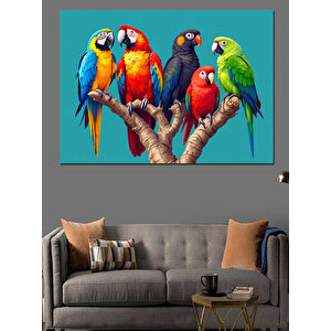 Renkli Egzotik Papağanlar Dekoratif Kanvas - Mdf Ahşap Tablo