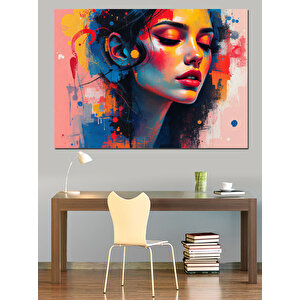 Soyut Renkli Kadın Dekoratif Kanvas - Mdf Ahşap Tablo 50x70 cm