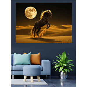 Çölde Ay Işığında At Dekoratif Kanvas - Mdf Ahşap Tablo 50x70 cm