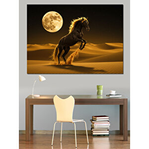 Çölde Ay Işığında At Dekoratif Kanvas - Mdf Ahşap Tablo 50x70 cm