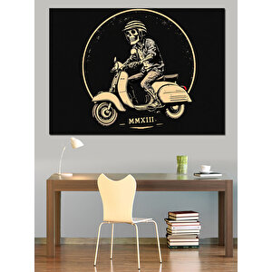 Retro Scooter Süren Adam Dekoratif Kanvas - Mdf Ahşap Tablo 100x140 cm
