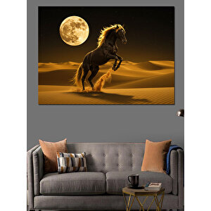 Çölde Ay Işığında At Dekoratif Kanvas - Mdf Ahşap Tablo 35x50 cm