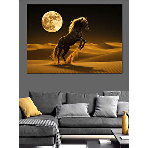 Çölde Ay Işığında At Dekoratif Kanvas - Mdf Ahşap Tablo