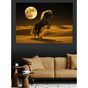 Çölde Ay Işığında At Dekoratif Kanvas - Mdf Ahşap Tablo