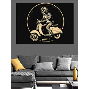 Retro Scooter Süren Adam Dekoratif Kanvas - Mdf Ahşap Tablo