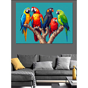 Renkli Egzotik Papağanlar Dekoratif Kanvas - Mdf Ahşap Tablo 35x50 cm