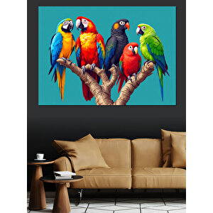 Renkli Egzotik Papağanlar Dekoratif Kanvas - Mdf Ahşap Tablo 35x50 cm