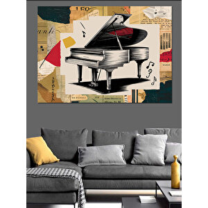 Retro Piyano Kolajı Dekoratif Kanvas - Mdf Ahşap Tablo 35x50 cm