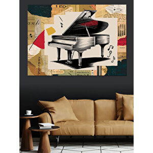 Retro Piyano Kolajı Dekoratif Kanvas - Mdf Ahşap Tablo 35x50 cm