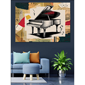 Retro Piyano Kolajı Dekoratif Kanvas - Mdf Ahşap Tablo 35x50 cm