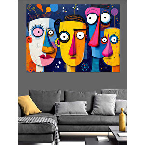 Soyut Renkli Suratlar Dekoratif Kanvas - Mdf Ahşap Tablo 70x100 cm