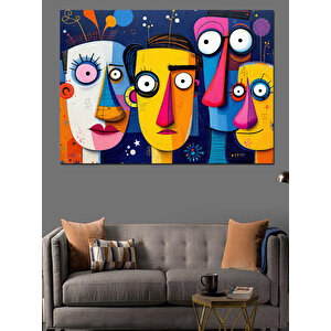 Soyut Renkli Suratlar Dekoratif Kanvas - Mdf Ahşap Tablo 50x70 cm