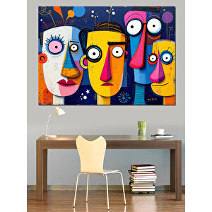 Soyut Renkli Suratlar Dekoratif Kanvas - Mdf Ahşap Tablo 50x70 cm